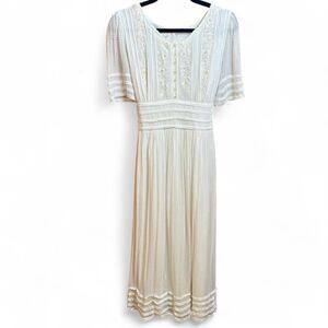 80s Vintage Sarah Elizabeth White Embroidered Floral Prairie Dress size 10